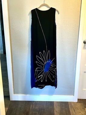Animale ..Layered Black and Blue Maxi Dress with Blue Floral Motif